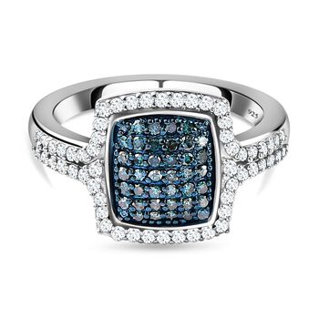 Wei&szlig;er und blauer Diamant-Ring, 925 Silber platiniert (Gr&ouml;&szlig;e 17.00) ca. 0,75 ct