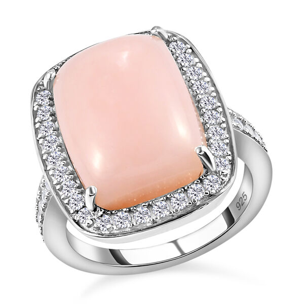Rosa Opal und weißer Zirkon-Ring, 925 Silber platiniert  ca. 9,08 ct image number 4