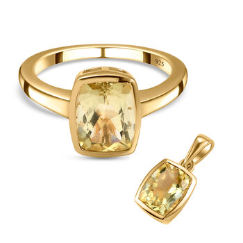 Ouro Verde-Quarz-Ring und Anh&auml;nger, 925 Silber vergoldet ca. 4,02 ct