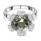 Prasiolith und weißer Zirkon Ring, 925 Silber platiniert (Größe 16.00) ca. 6,04 ct