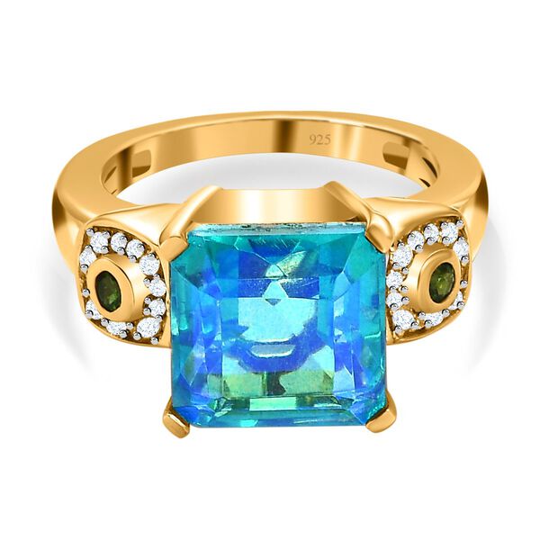 Paraiba Pfau Triplett Quarz, nat&uuml;rlicher Chromdiopsid und Zirkon-Ring - 6 ct.