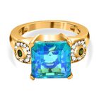 Paraiba Pfau Quarz Triplette, natürlicher Chromdiopsid Ring, 925 Silber vergoldet (Größe 19.00) ca. 6.00 ct