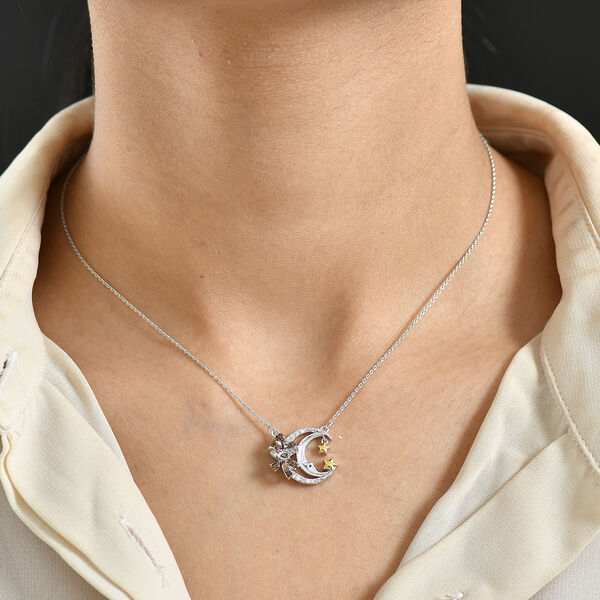 GP - Kanchanaburi Blauer Saphir, Roter Diamant Halskette ca. 50 cm 925 Silber Rhodiniert und 750 Gelbgold Vermeil ca. 0,23 ct. image number 2