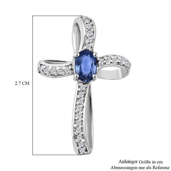 D'Joy Ceylon-Saphir, Wei&szlig;er Zirkon Anh&auml;nger 925 Silber rhodiniert ca. 0.77 ct image number 5