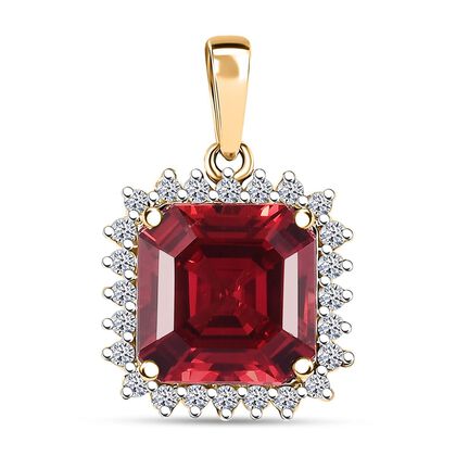 AAA Lab Created Padparadscha Saphir, Lab Grown Diamant Anh&auml;nger, AGI zertifiziert und gepr&uuml;ft, 417 Gelb Gold ca. 6.51 ct