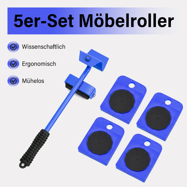 5er-Set Möbelroller in Blau, Größe: 7,8x10 cm und 7x34 cm image number 1