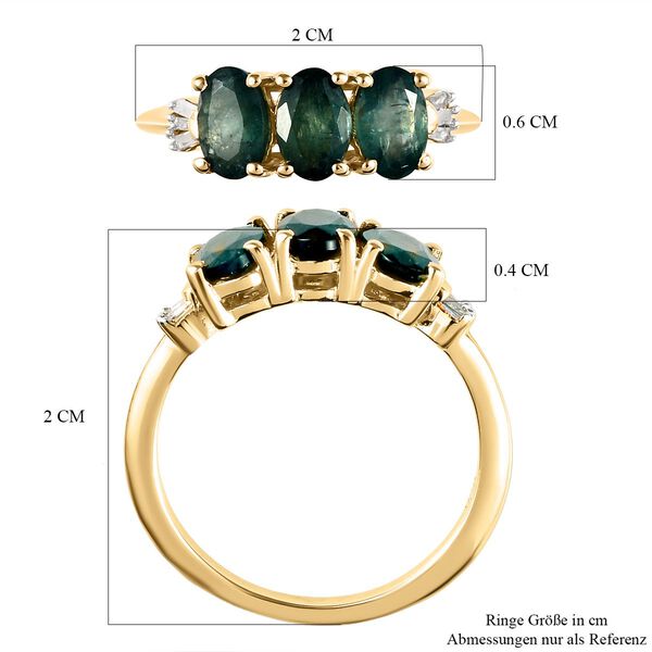 Blaugrüner Grandidierit und weißer Diamant-Ring, 925 Silber Gelbgold Vermeil  ca. 1,37 ct image number 7