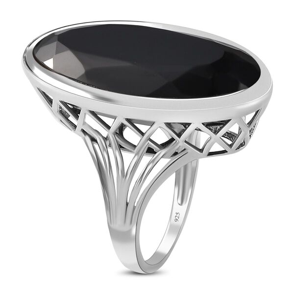 Schwarzer Spinell Ring, 925 Silber platiniert, ca. 35,00 ct image number 5