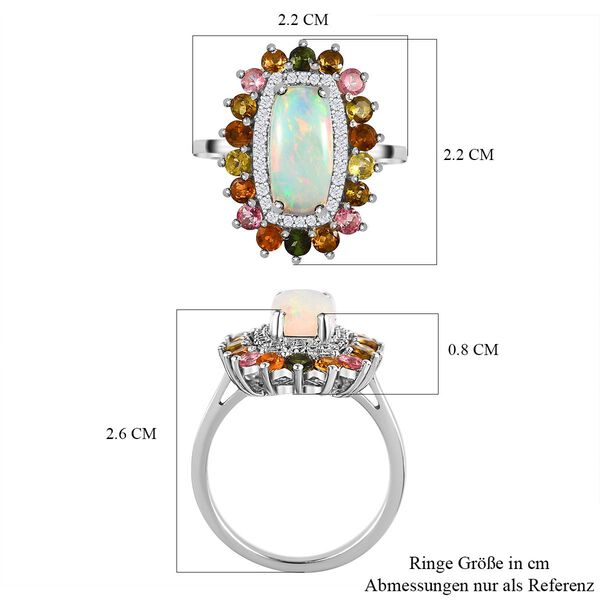 Nat&uuml;rlicher, &auml;thiopischer Welo Opal, mehrfarbiger-Turmalin Ring, 925 Silber platiniert (Gr&ouml;&szlig;e 20.00) ca. 3.61 ct image number 7