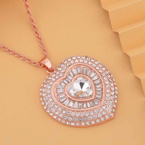 Wei&szlig;er Kristall Anh&auml;nger mit Kette, ca. 70 cm + 5 cm Extender, Eisen und Legierung, Rosefarben image number 1