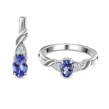 2er-Set - Tansanit Schmuckset - 1,10 ct.