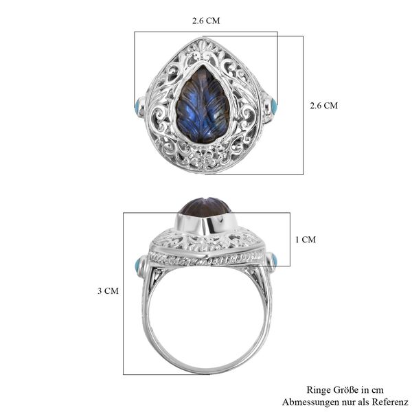 Royal Bali Kollektion - Labradorit und Sleeping Beauty Türkis Ring - 5,94 ct. image number 5