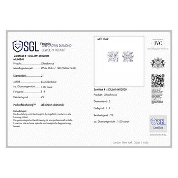 LUXURIANT SGL zertifizierte VS-EF Labor Diamant Ohrstecker in 585 Wei&szlig;gold - 2 ct.