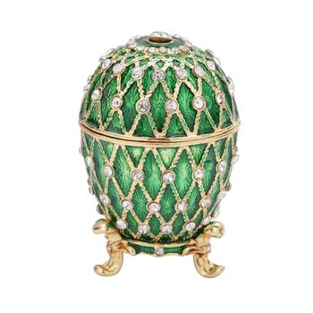 Tablettend&ouml;schen mit wei&szlig;en Kristallen, emailliert, Gr&uuml;n, 4x6,5 cm