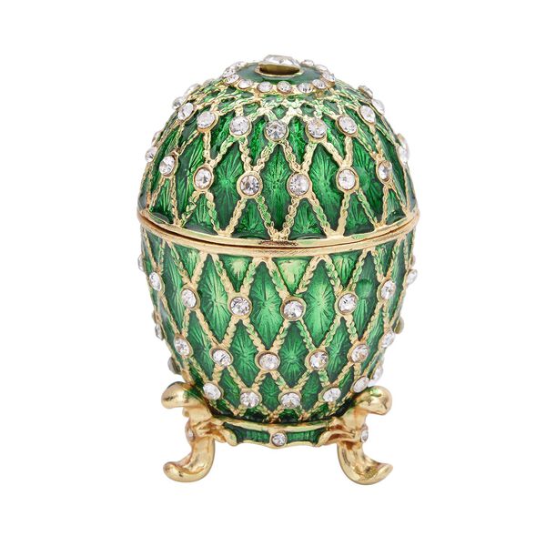 Tablettend&ouml;schen mit wei&szlig;en Kristallen, emailliert, Gr&uuml;n, 4x6,5 cm