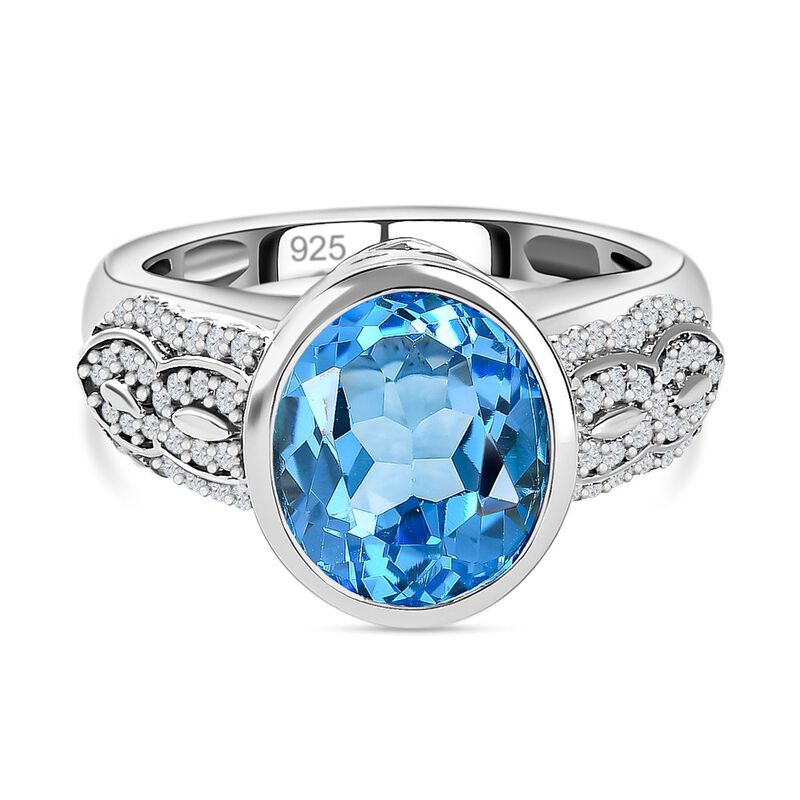 Elektrischer Blau Topas, Weißer Zirkon Ringe 925 Silber platiniert (Größe 16.00) ca. 5.00 ct image number 0