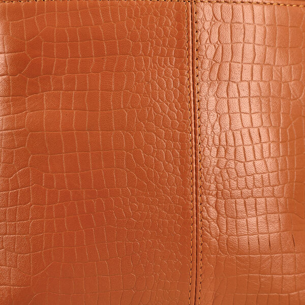 Echtleder Crossbody Tasche mit Kroko-Pr&auml;gung, Cognac image number 8