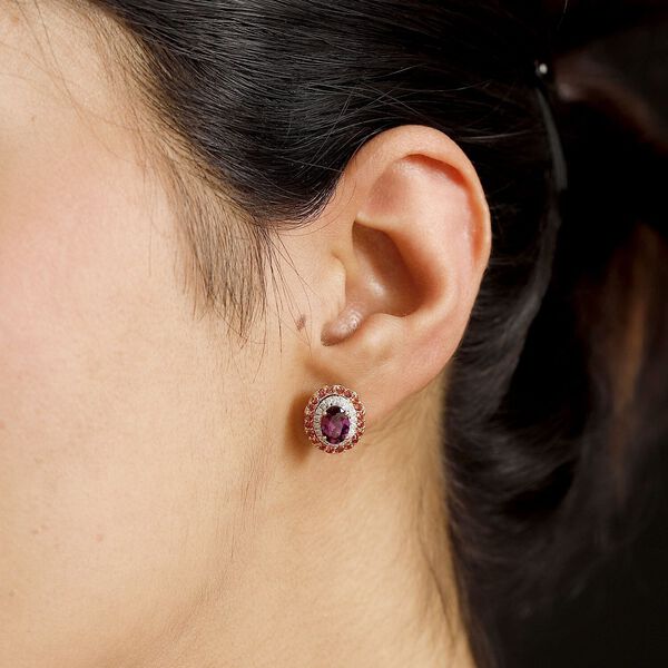 AAA Radiant Ember Granat, Padparadscha Saphir Ohrringe 417 Gold ca. 3,16 ct. image number 2