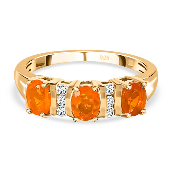 Salamanca Feueropal, wei&szlig;er Zirkon Ring, 925 Silber vergoldet (Gr&ouml;&szlig;e 20.00), ca. 0.93 ct