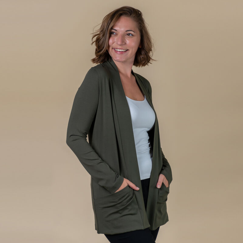 TAMSY Jersey Cardigan mit offener Vorderseite für Damen, Größe 42, Khaki image number 0