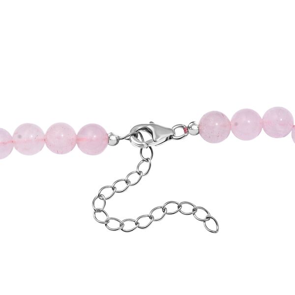 Rosenquarz Halskette ca. 45 cm+ 5 cm Extender,  Edelstahl ca. 220,00 ct. image number 3
