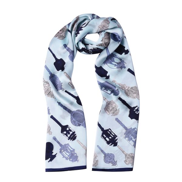 LA MAREY: Bedruckter Schal aus 100% Maulbeerseide, Laternen-Muster, inkl. Geschenkbox, Hellblau&nbsp; image number 3