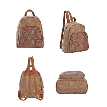 Praktischer Rucksack aus Naturkork mit Kunstleder-Griffen, B&ouml;hmisches Muster, Braun