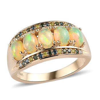 AAA nat&uuml;rlicher, &auml;thiopischer Opal und mehrfarbiger Diamant-Ring, SI, 585 Gelbgold (Gr&ouml;&szlig;e 18.00) ca. 1,93 ct