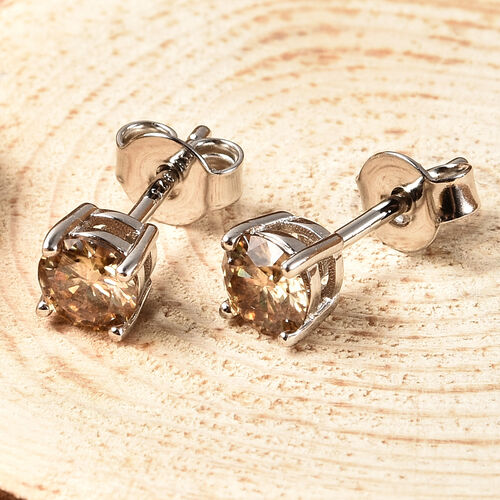 Champagner Moissanit Ohrstecker 925 Silber rhodiniert ca. 0,87 ct image number 1