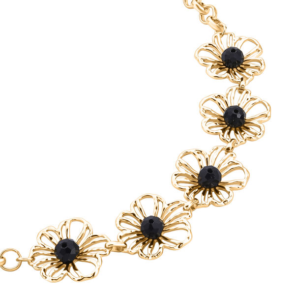 Schwarze Kristall Halskette ca. 50 cm + 5 cm Extender, Gelb image number 4