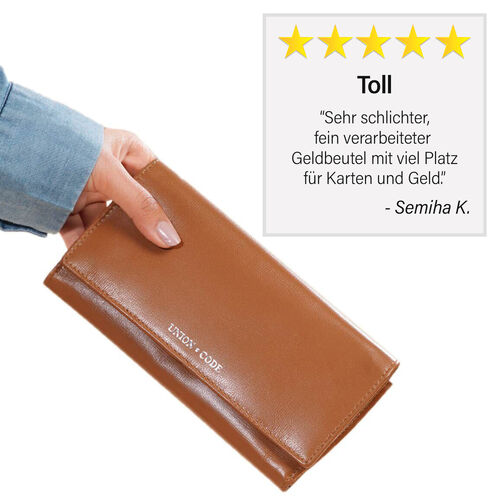 CLOSE OUT - UNION CODE: Echtleder Brieftasche mit Schlangen-Prägung und RFID schutz, Cognac image number 1