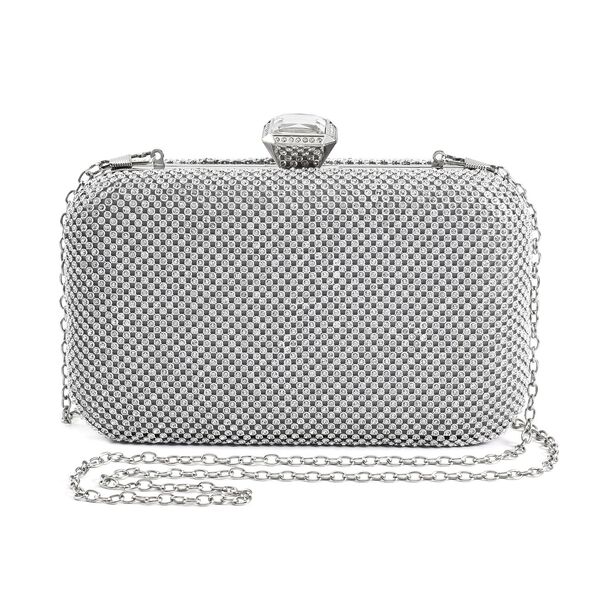 Moderne Clutch mit Kristallverzierung, 20x4x2 cm, Silber