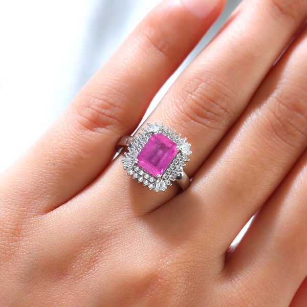 Ilakaka Rosa Saphir und Zirkon Halo-Ring, 925 Silber platiniert, 3,91 ct. image number 3