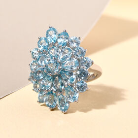 Kambodschanischer, blauer Zirkon-Ring, 925 Silber platiniert  ca. 14,89 ct