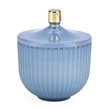 Duftkerze im Glas mit Deckel, Luxusglas-Design, Tabak und Oud, Blau