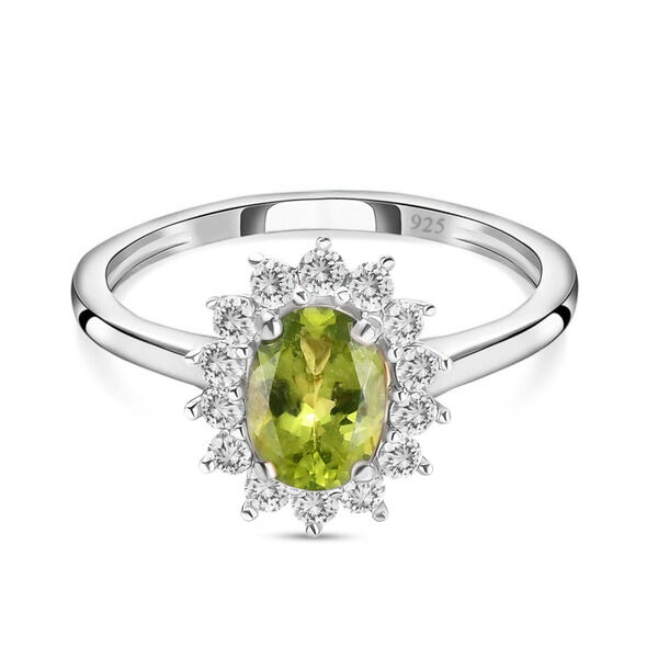AA Peridot, Zirkon Ring 925 Silber Platiniert (Gr&ouml;&szlig;e 17.75) ca. 1,31 ct