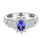 AAA Tansanit und Zirkon-Ring, 925 Silber platiniert (Größe 16.00) ca. 1.18 ct