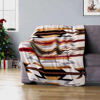Wolkenweiche Sherpa-Decke mit Santa Fe Muster, Gr&ouml;&szlig;e 150x200 cm, Beige und Braun