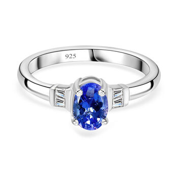 Tansanit und Zirkon Ring 925 Silber platiniert (Gr&ouml;&szlig;e 16.00) ca. 1,30 ct