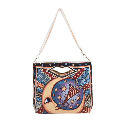 Jacquard Crossbody Tasche, Mond Muster, Größe 39x10x26 cm, Mehrfarbig image number 0