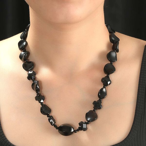 Schwarzer Spinell, Glas Halskette ca. 50 cm Edelstahl rhodiniert image number 3