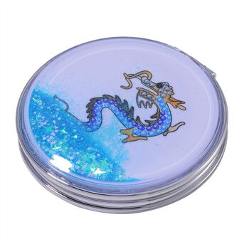 2er Set - Mehrfarbiger Kristall, Drachen-Set: Schl&uuml;sselanh&auml;nger und Spiegel, emailliert, goldfarben