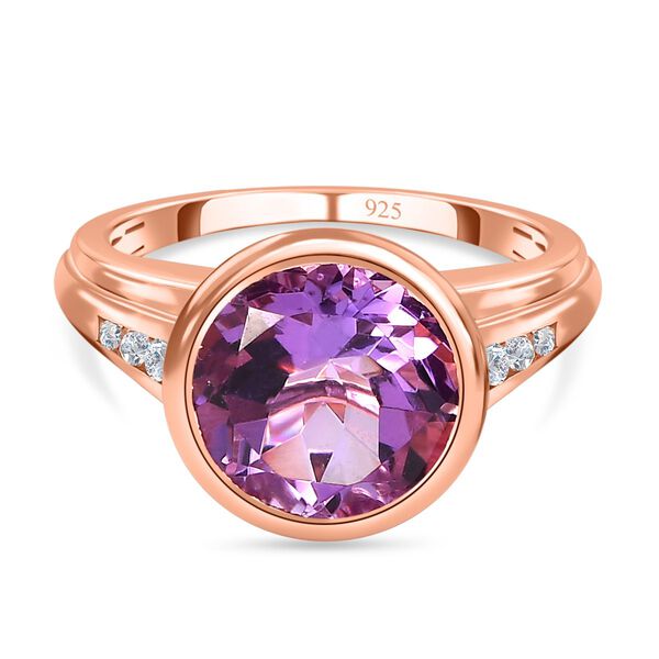 Rose de France Amethyst, wei&szlig;er Zirkon Ring, 925 Silber ros&eacute;vergoldet (Gr&ouml;&szlig;e 17.00) ca. 4.99 ct image number 0