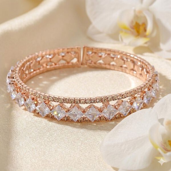 Wei&szlig;er Zirkonia Armreif, Flexibles (ca. 18-19 cm)  Nickelfreies Messing image number 1