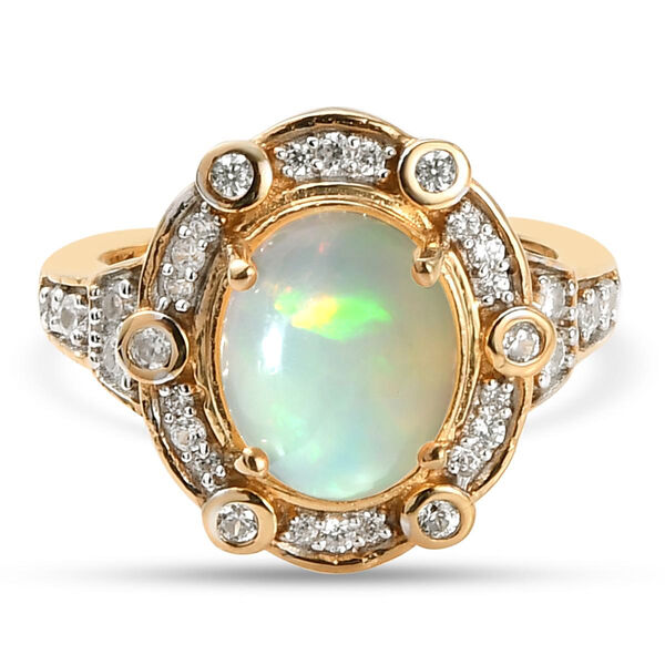 Nat&uuml;rlicher, &auml;thiopischer Opal und Zirkon-Ring, 925 Silber Gelbgold Vermeil  ca. 2,01 ct