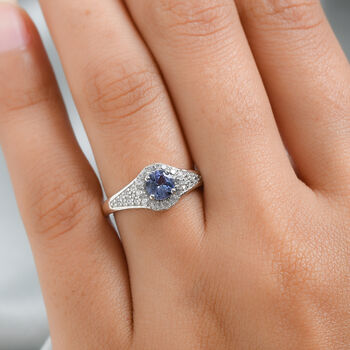 Tansanit und Zirkon Ring 925 Silber platiniert  ca. 0,92 ct