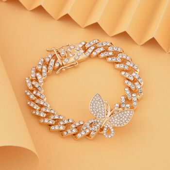 Wei&szlig;es Kristall 19cm Armband in Goldton, Schmetterling