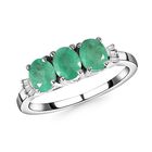 Sambischer Smaragd und Diamant 3 Stein Ring 925 Silber Platin-Überzug image number 3