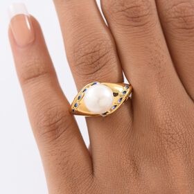 D'Joy Süßwasser Perle Ring 925 Silber 750 Gelb Vergoldet (Größe 17.00) 7.00 ct