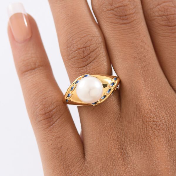 D'Joy Süßwasser Perle Ring 925 Silber 750 Gelb Vergoldet (Größe 17.00) 7.00 ct image number 2